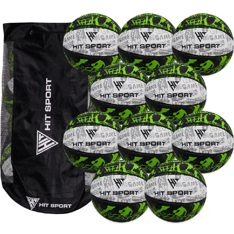 - Basketballs for high bounce-  Hit Sport Basketball (10 Pack with Carry Bag) | Size 3 (Green)