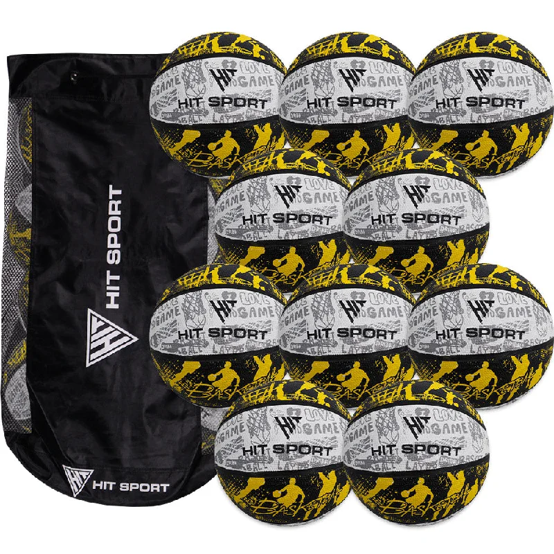 Hit Sport Basketball (10 Pack with Carry Bag) | Size 6 (Yellow)