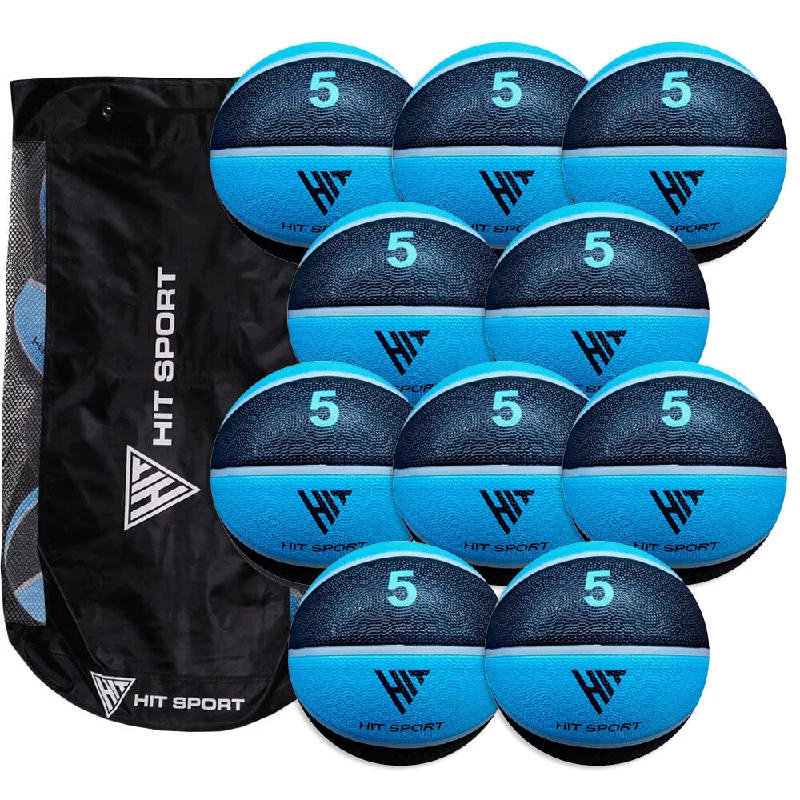 Hit Sport Trainer Blue Basketball Size 5 | 10 Pack with Carry Bag