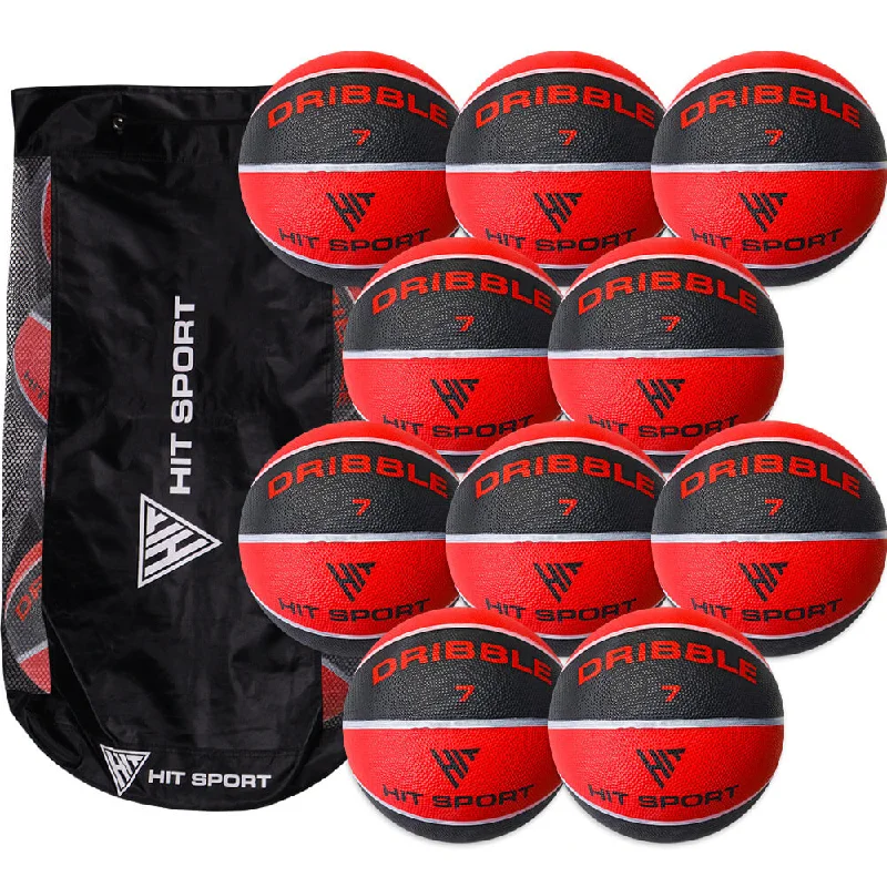 - Signature edition basketballs-  Hit Sport Dribble Basketball (10 Pack with Carry Bag) | Size 7 (Red)