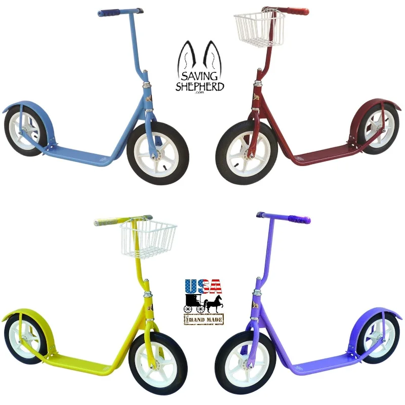 12" CHILDREN'S SCOOTER Genuine Amish with Basket & Brake 4 Bright Colors