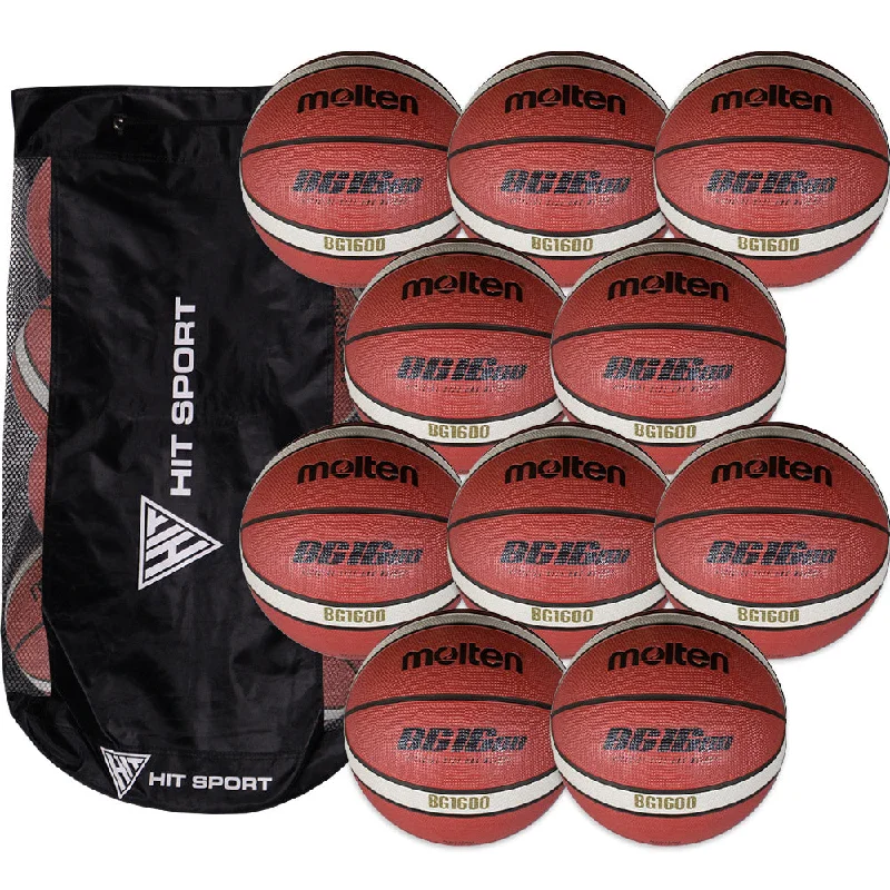 - Basketballs with foam rubber-  Molten Indoor & Outdoor Basketball (Sizes 5, 6 or 7) | 10 Pack with Bag