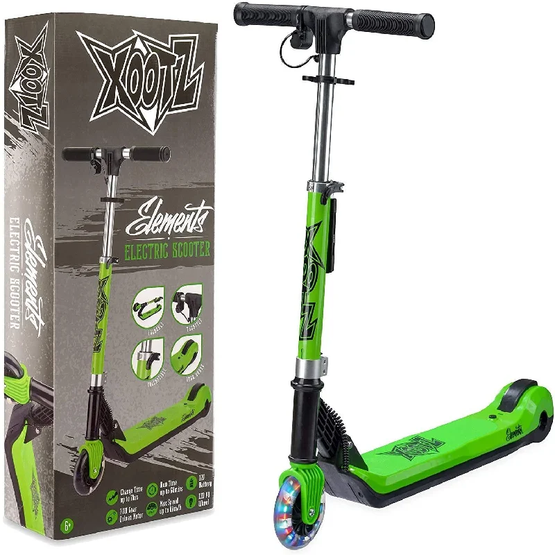 XOOTZ Kids Electric Scooter Folding with LED Light Up Wheel - Green